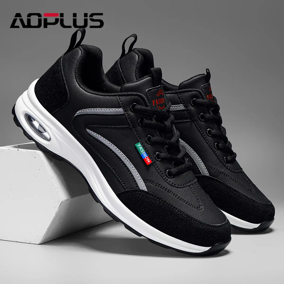 AOPLUS Men's stylish lace-up sports shoes, comfortable and breathable running shoes for leisure wear, complete set of round-toe shoes suitable for daily wear, with a closed design, soft sole, durable and quick rebounding property Workout Sneakers