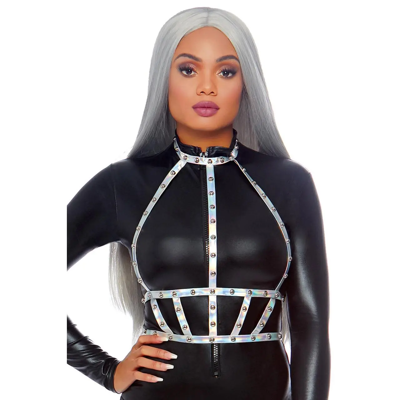 Iridescent Studded Vinyl Body Harness Iridescent Studded Vinyl Body Harness