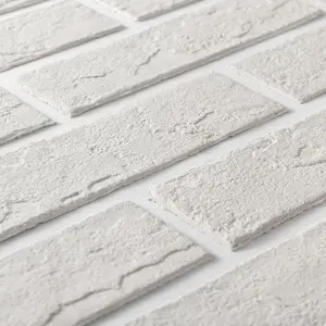 17 Pcs Faux Thin Brick Tiles Veneers, 2.38 Sq.Ft, Realistic Brick Texture and Lightweight, Indoor Outdoor Decorative Wall Brick for House Facade, Garage, Chimney, Parterre Wall (Eco-White)