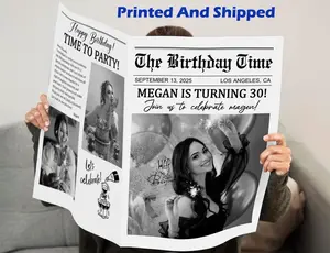 Custom Birthday Newspaper Poster – Personalized Printed Newspaper-Style Sign for Party Decor or Photoshoot