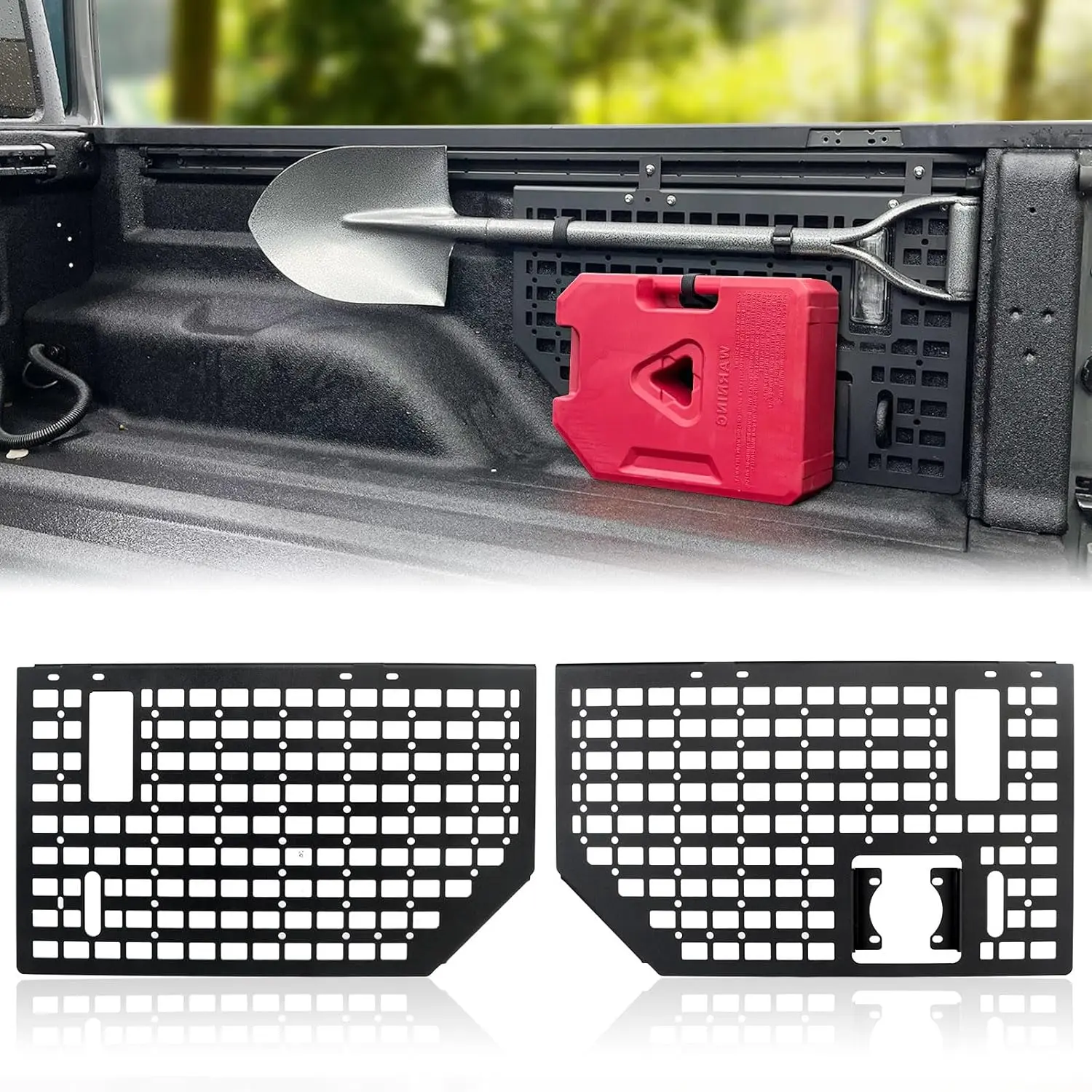MAIKER Side Bed Molle Panel Rack System, Car Storage Organizer with Accessories Required for Installation, Clamps & Horizontal Slots to Organize Gear, Compatible with 2019-2023 Jeep Gladiator JT (2 Count), Car Organization Supplies, 1/10 Inch Thick