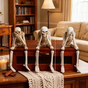 3 Pcs "See No Evil, Hear No Evil, Speak No Evil" Skeleton Trio - Realistic Resin Horror Figurines for Halloween Home Party Decor & Gothic Collectibles