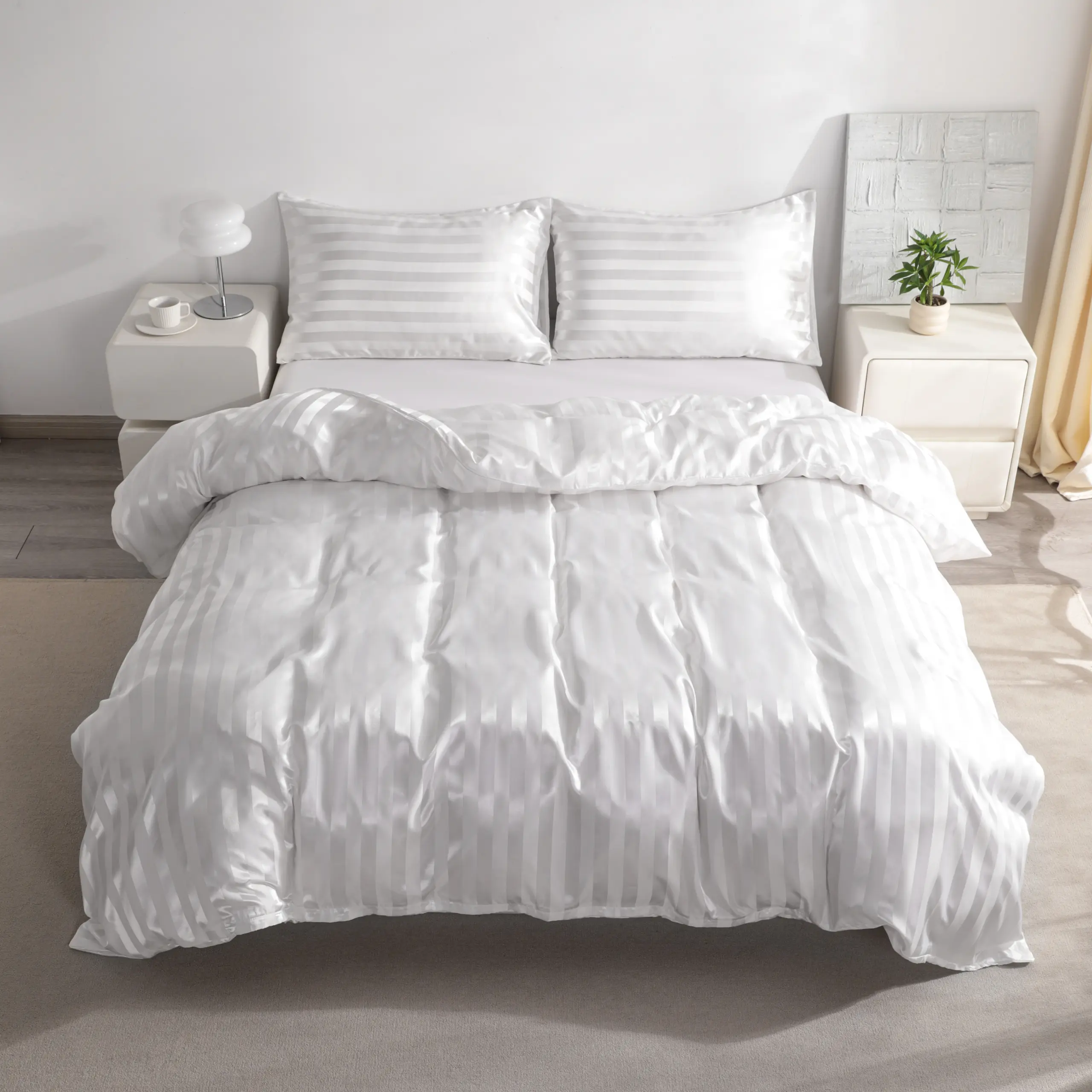 [Back To School]NTBAY Satin Duvet Cover Set - 3 Piece Striped Luxury Bedding Set NOT Include Duvet, Silky Soft & Breathable Comfy Bed Sets, Anti-Frizz Hair Care & Skin-Friendly Bedding (No Comforter)