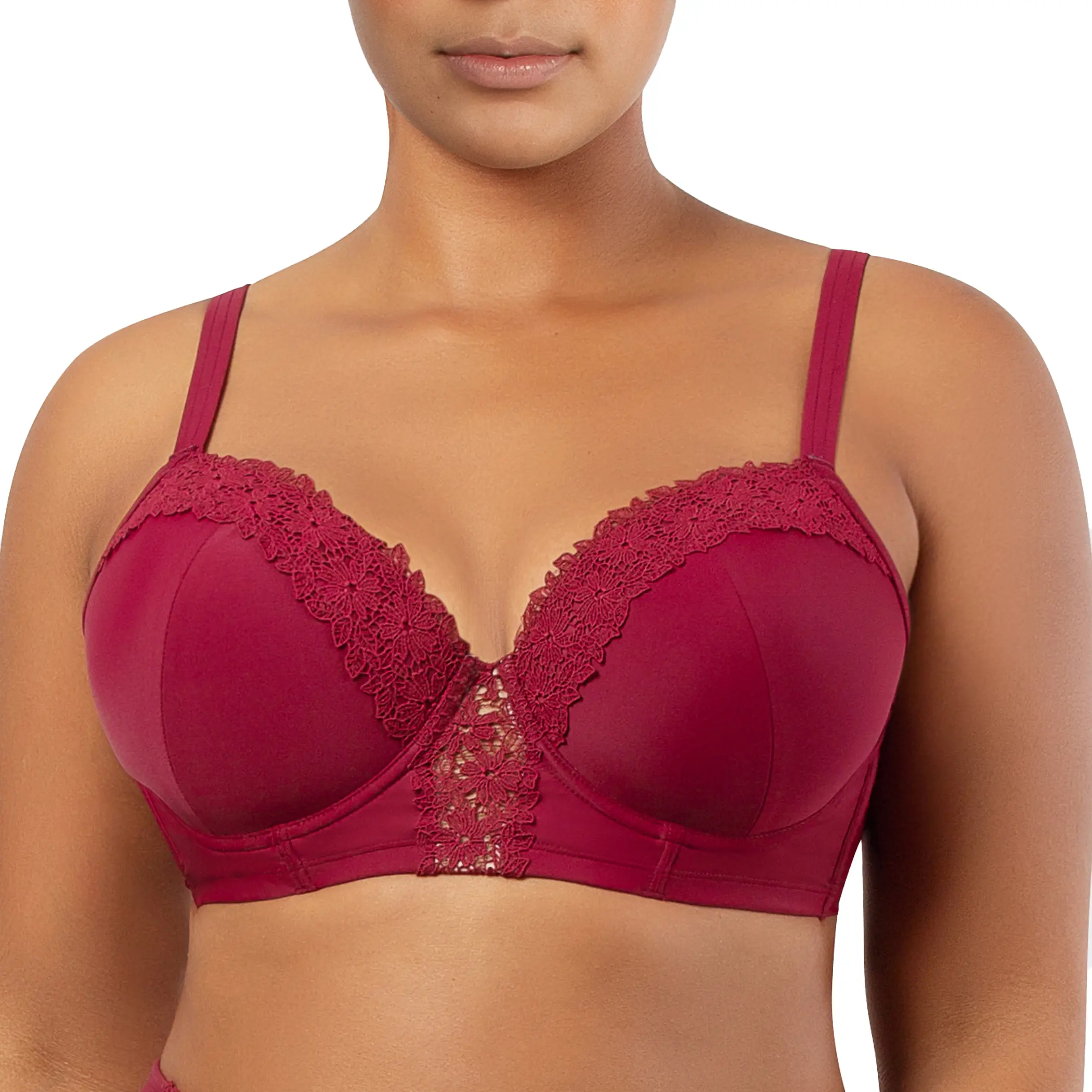 PARFAIT Brigitte S8201 Demi Cup Underwire Balconette Longline Bikini Top with Embroidery Detail Rumba Red Flattering Supportive Swimwear