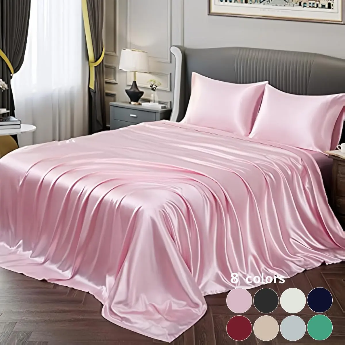 Solid Color Satin Bedding Set, Bed Linens, Satin Bed Sheets, Silky Bedding Sheets, Bedsheet Sets, 3/4 Counts Including 1 Flat Sheet & 1 Fitted Sheet & 1/2 Pillowcase without Filler, Soft Mattress Protector, Bedroom Accessories, Bedding Supplies