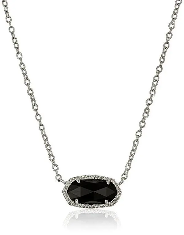 Kendra Scott Elisa Rhodium Necklace - Black Opaque - 4217711455, Elegant Silver Necklaces & Pendants, Chain Necklace, Everyday