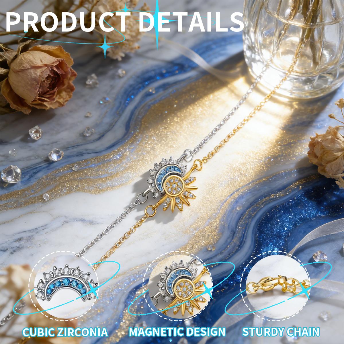 Sun & Moon Couple Bracelet Set – Zircon Inlaid Matching Bracelets for Men and Women, Celestial Sun Moon Jewelry, Friendship Bracelet Gift for Couples, Best Friends, Sisters, Valentine Anniversary Gift