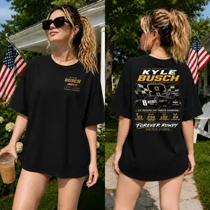 Kyle Busch 1985-2026 Memorial Graphic Tee, Forever Rowdy Racing Tribute Oversized Black T-Shirt, Race Car Champion Fan Streetwear Shirt white