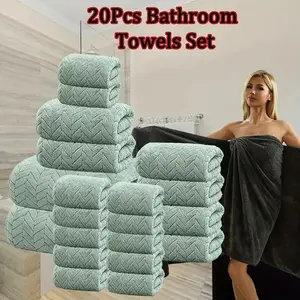20pcs Soft Durable Microfiber Premium Towel Set, 12 washcloth+ 6 Face Cloths + 2 Bath Towels, Multi-Color for Bathroom Home Travel