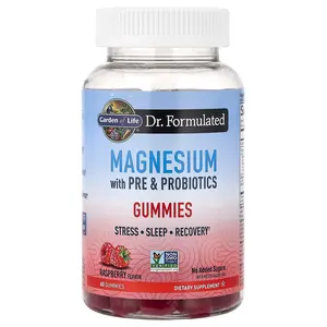 Garden of Life Magnesium with Pre & Probiotics Gummies, Raspberry, 60 Gummies
