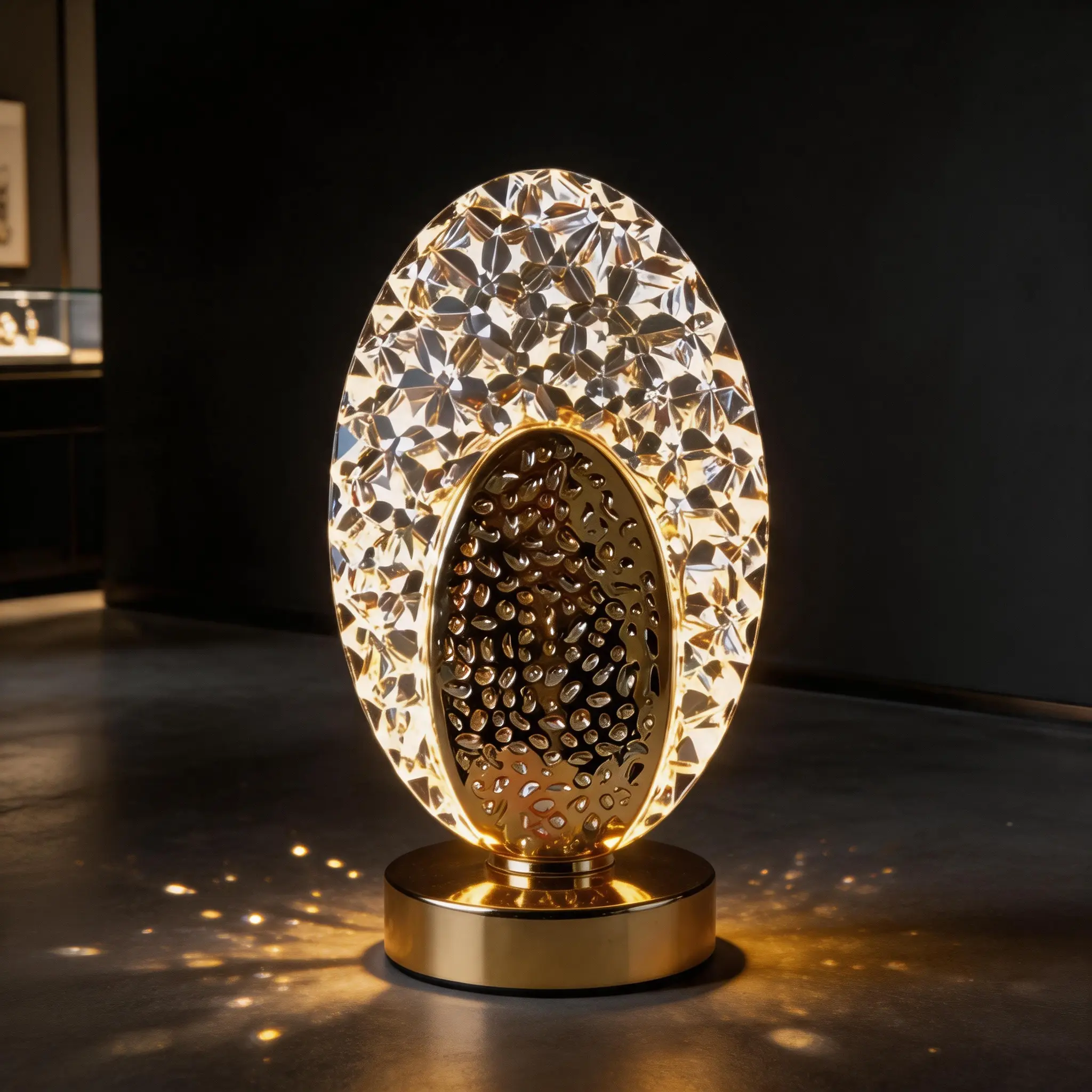 Oval Cut-out Crystal LED Ambient Table Lamp – USB Rechargeable Night Light with 3 Adjustable Light Colors; Suitable for Bedrooms, Dorms, Studies, Nightstands, Desktop Decor, Gifting, Home Styling, and Atmospheric Photography Props.