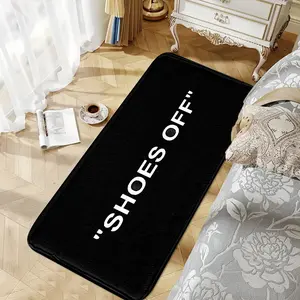 1pc Quick-Dry Fade-Proof "SHOES OFF" Black Faux-Wool Bedside Rug｜Lazy-Fit for Bed-End/Bay-Window/Entry, Multi-Scene Gift, Bedroom Rugs