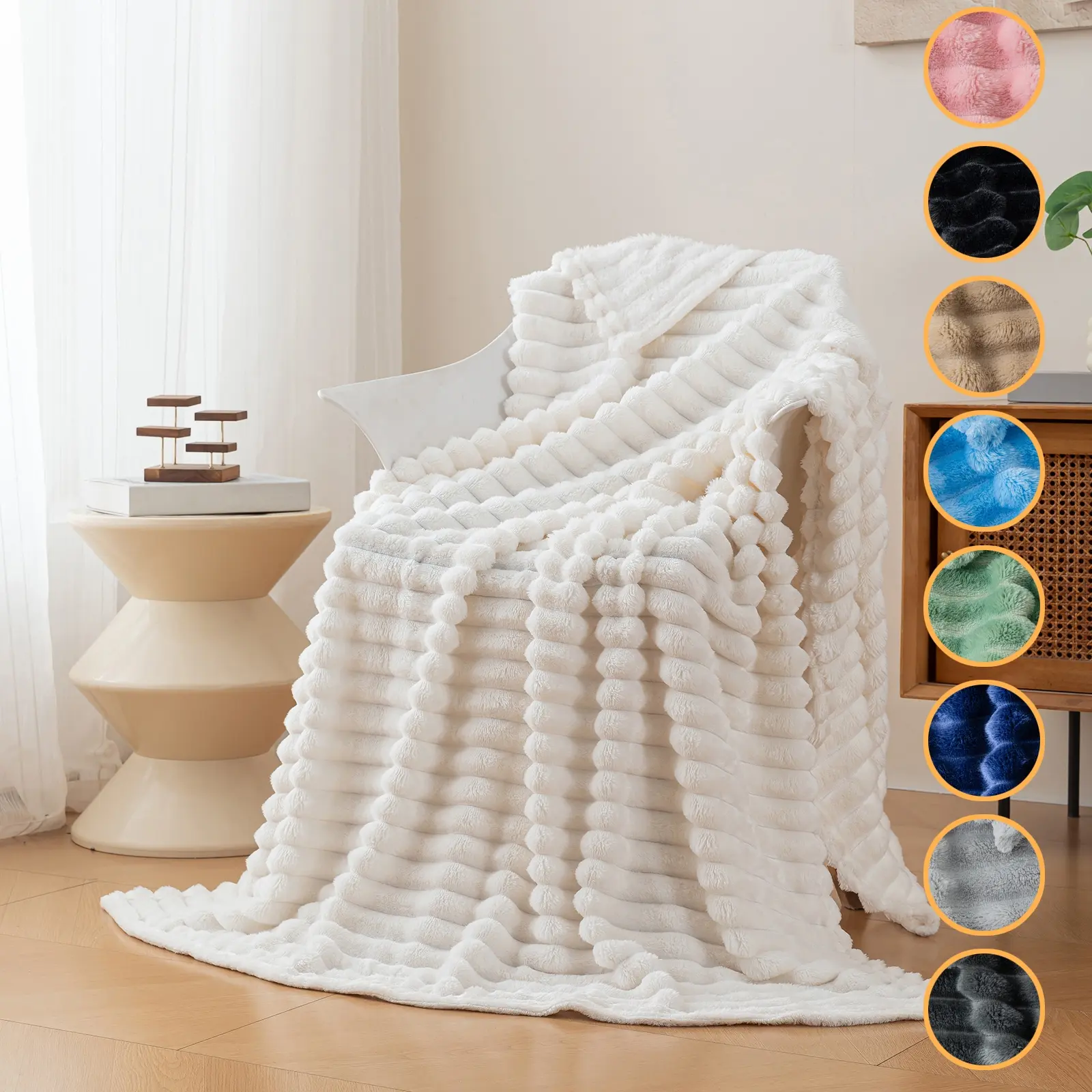1pc Flannel blanket, soft, thick and warm striped shawl blanket, artificial wool fleece blanket, Soft Fluffy Blanket, Soft Warming Blanket, suitable for beds, sofas, office nap, camping and home blankets, Christmas, birthday gift blankets