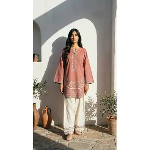 Women's Traditional 2-Piece Embroidered Shirt & Shalwar Set, Breathable Khushboo Womenswear Clothing Set