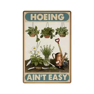Vintage Metal Sign Happy Father's Day Gift For Dad Home Decor,Retro "Hoeing Ain't Easy" Funny Garden Aluminum Tin Sign, 8"×12" (20×30cm) Vintage Gardening Wall Decor, Hilarious Gift for Gardeners, Plant Parents, Outdoor Yard Decor