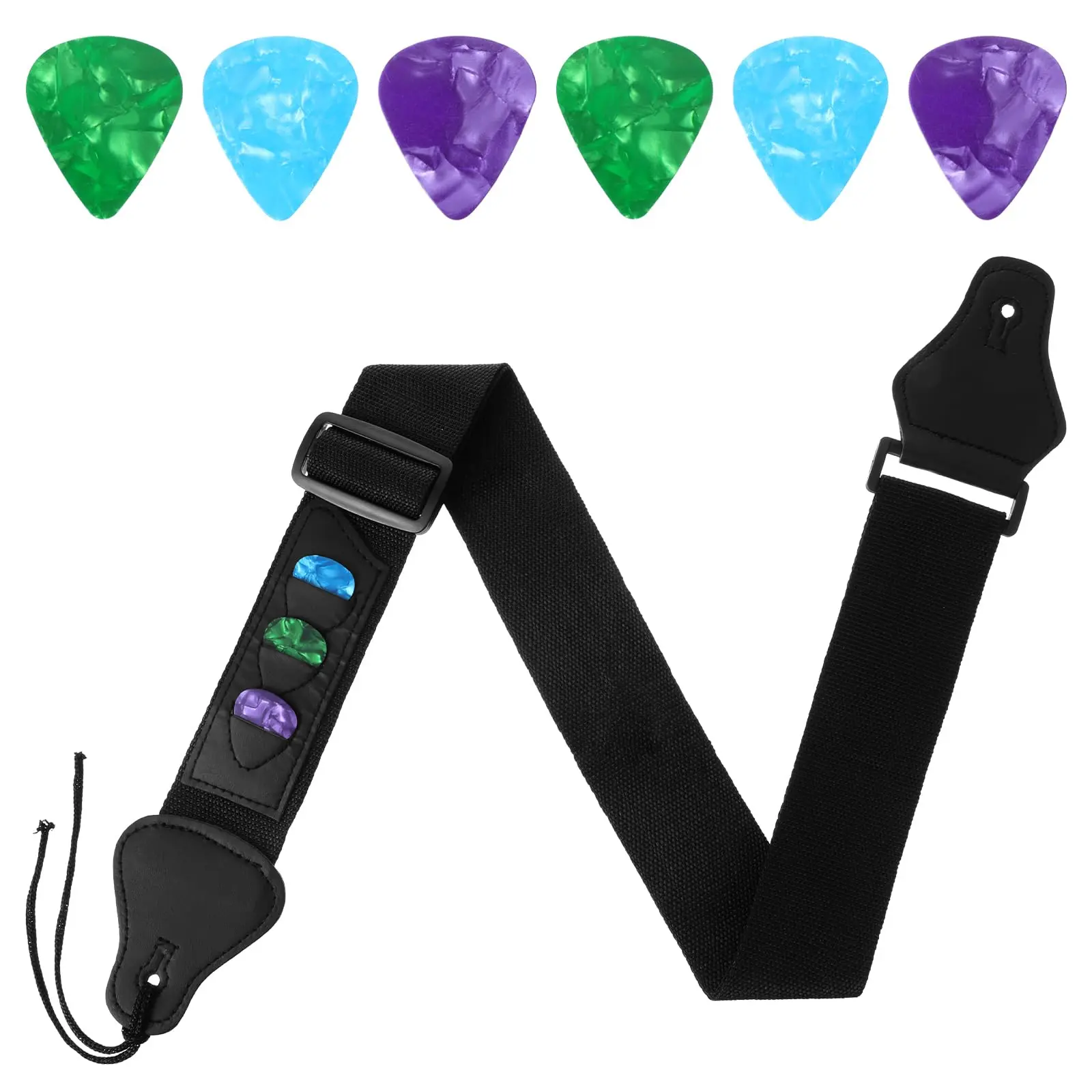 Guitar Strap, Acoustic Electric Guitar Straps Bass Guitar Strap With 3 Pick Holders and 6 PCS Picks Available for All Guitars Easy to Install(Black) USB MIDI Drum Set Cymbals Brass Carving Pattern Saxophone