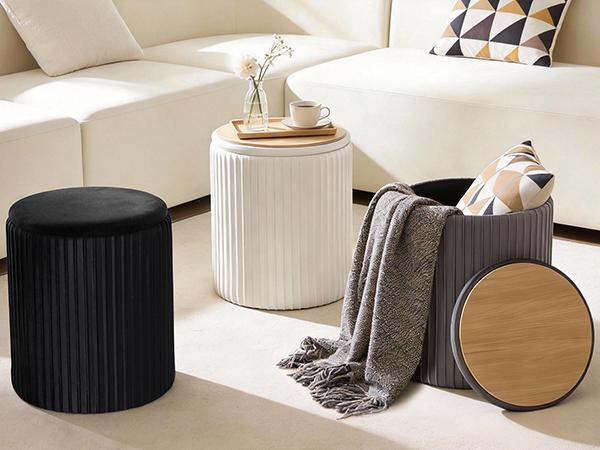 2-Piece Round Storage Ottoman Set - Velvet Vanity Stool with Storage, Green Small Footstool for Bedroom & Living Room, Multi-Use Coffee Table Ottoman, Beige 2-Piece Round Storage Ottoman Set - Velvet Vanity Stool with Storage, Green Small Footstool for Bedroom & Living Room, Multi-Use Coffee Table Ottoman, Beige