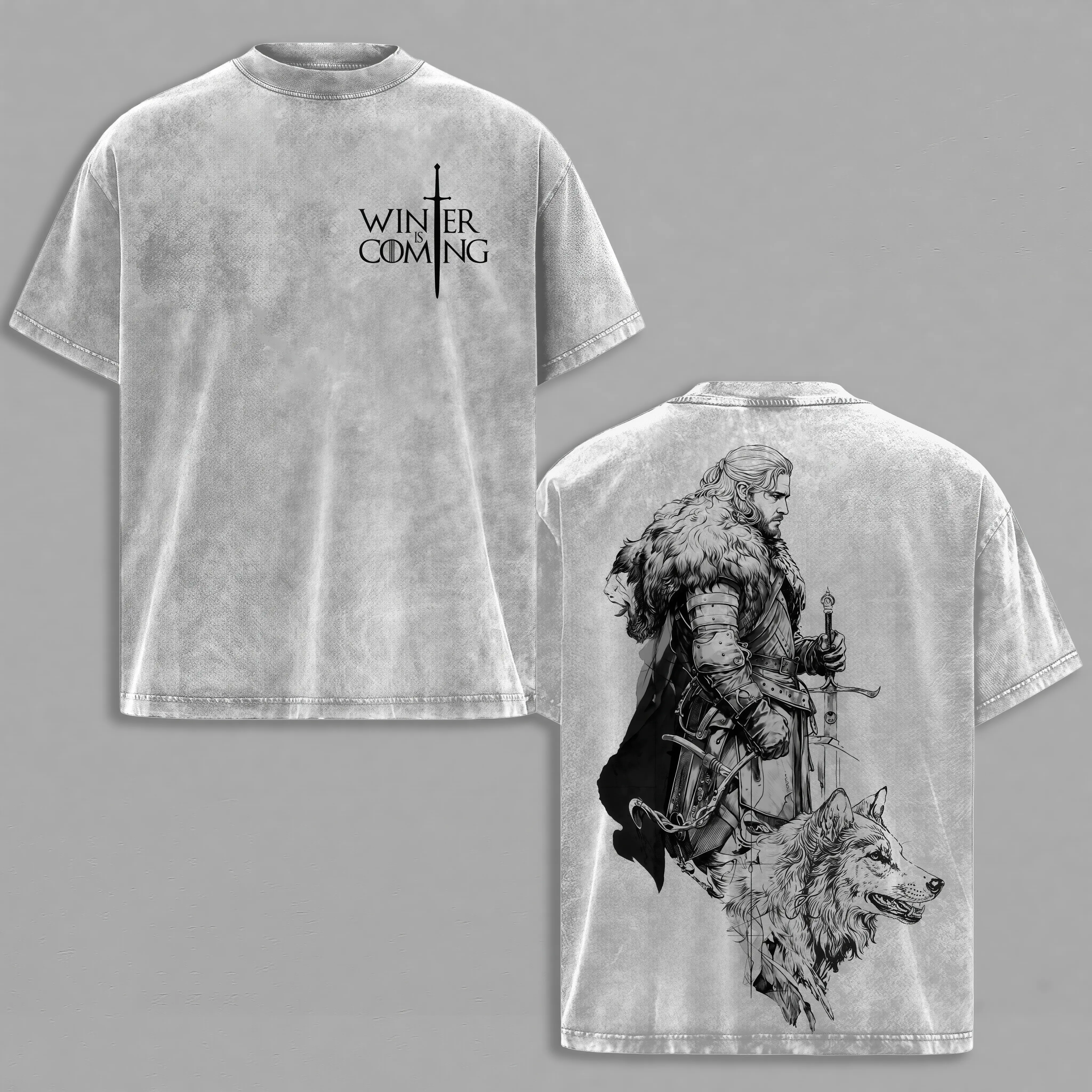 Jon Snow Game of Thrones – Obsidian Wash Graphic Tee, Premium Heavy Cotton, Movie Lover Gift, Cotton Unisex Graphic T-Shirt, Trendy T-Shirts, Men's T shirts, Streetwear For Men, Double-Sided, Unique Gift For Fans