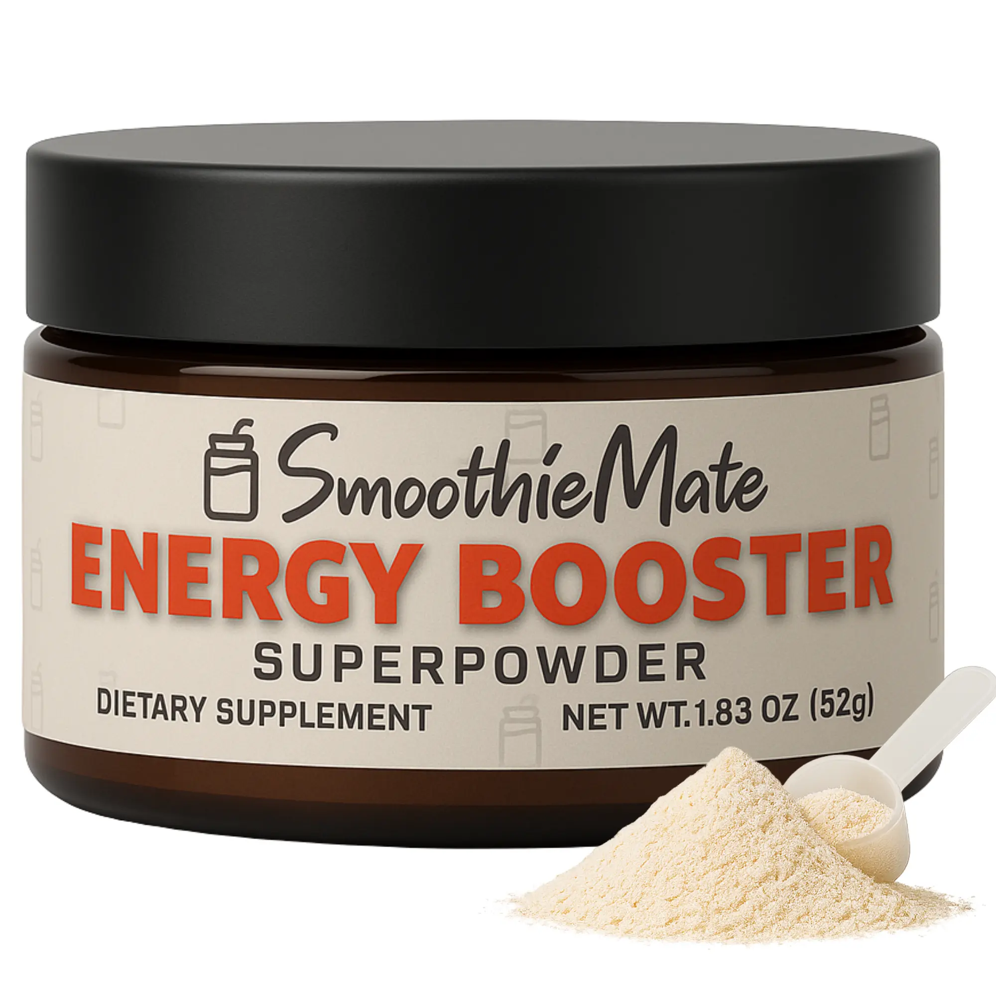 Smoothie Mate Energy Booster Powder, Unflavored Caffeine Supplement for Smoothies & Shakes, 100 mg Natural Caffeine per Serving, 0 Sugar Beverage Mix, 40 Servings