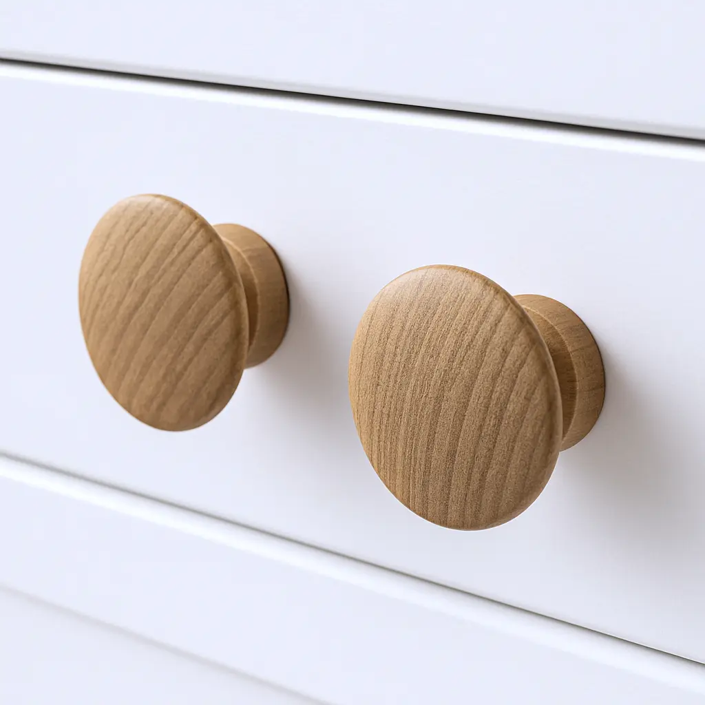 HomeRoots 476576 Brown Wood Classic Round Drawer Pull Knobs - Set of 2, Bathroom Drawer Knobs, Drawer Handles