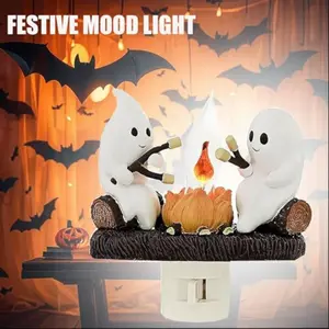 A Halloween ghost fire night light, a creative and exquisite, funny yet warm Halloween home atmosphere decorative bedside night light, a Halloween gift for friends, resin handicraft