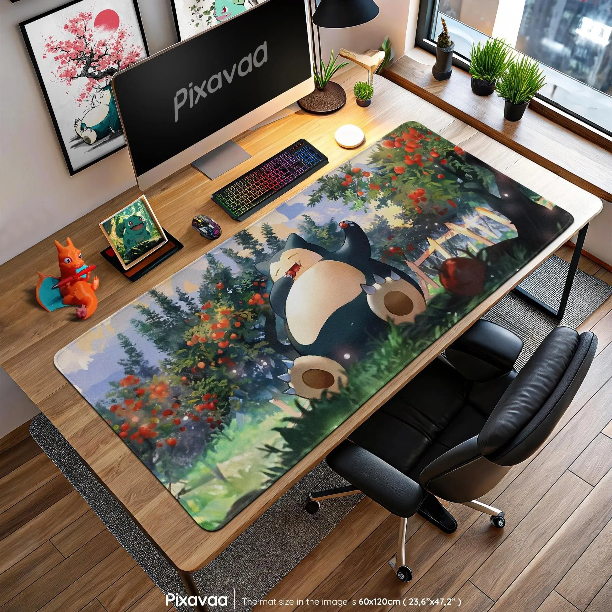 [Sale off up to 65%][Free Ship] Relaxing Snorlax Forest Mouse Pad – Berry Grove Pokémon Desk Mat, Kanto Gaming Mat, Cozy Anime Decor Gift Idea