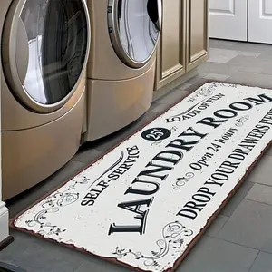 Waterproof Laundry Room Carpet - Anti-Slip, Stain Resistant, 23.6"(L) x 15.7"(W), Nonwoven & Rubber, Machine Washable, Black Backing