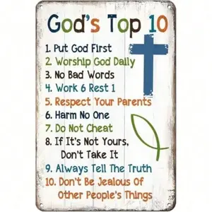 10 Commandments Metal Tin Sign, Christian Wall Decor for Kids, Religious Scripture Wall Art, Rustic Vintage Rusted Look, Inspira