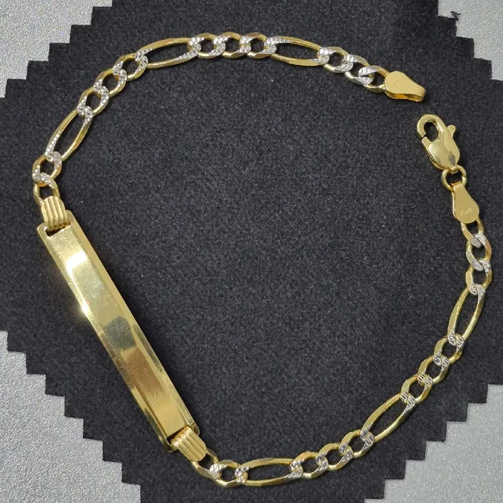 10K Real Gold Figaro Diamond Cut Bracelet for Adults with Elegant Chain Design and Sparkling Stones