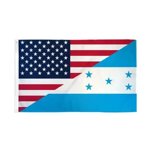 3x5ft USA-Honduras Combination Print Polyester Flag - Decorative Banner, Dye Sublimation Flat Banner, Header Tape Wall Decor for Festive, Home Use