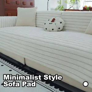 【MeridianHome】MeridianHome Solid Color Sofa Cover Anti-Slip Protector Soft Comfortable Pillow Case Decorative Striped Room Accessory for Living Room Reusable Furniture Protection