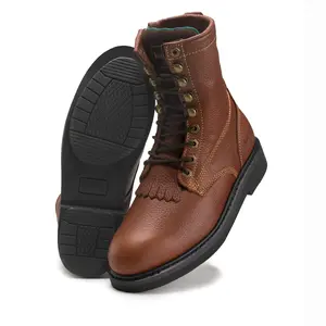 HM118 Comfort Zipper and Lace Up Full Grain Leather Work Boots Lightweight Footwear