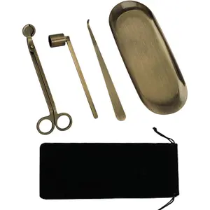 4 in 1 Candle Accessory Set, Candle Snuffer, Candle Wick Cutter, Candle Dipper, Storage Tray Plate, Candle Care Kit with Velvet Pouch for Candle Lover (Bronze)