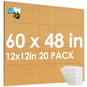 MaxGear 60" x 48" Large Cork Board for Wall, 20 Pack Cork Board Tiles with 40 Pushpins & Safe Removable Adhesive Tabs, 12" x 12" Corkboards for Office, School, Home