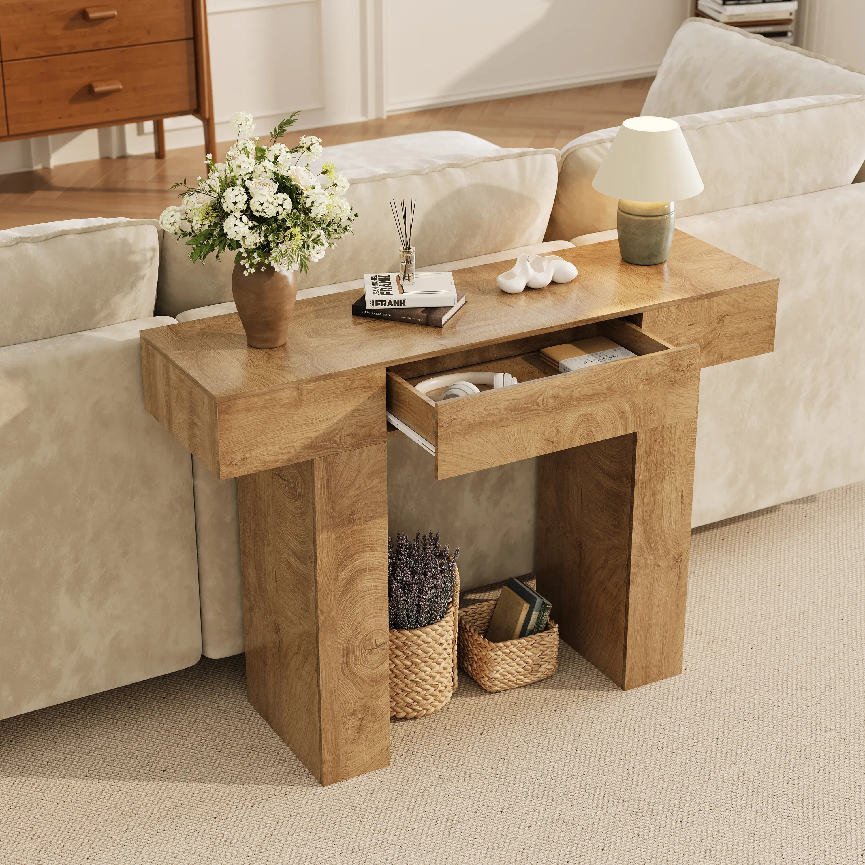 47" Entryway Console Table, Wooden Rectangular Narrow Long Sofa Table with Drawer, Behind Couch Table for Living Room Hallway Entrance,dorm essentials,home decor