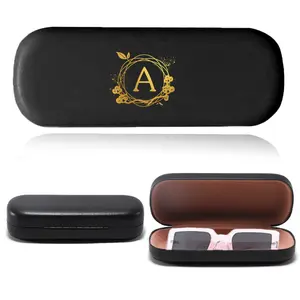PU Myopia Glasses Case Hard Shell Eyeglasses Organizer Presbyopia Eyewear Protective Cover Stress-Resistant Sunglasses Storage Box Portable Sunglasses Organizer Unisex Fashion Accessories Ideal For Outdoors Use Initial Name 26 Letters Wreath Pattern