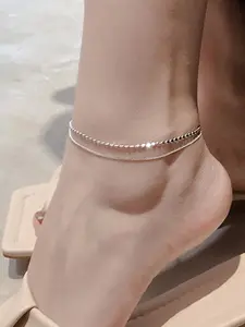 Women's Dual-Layer Round Anklet, Simple Elegance Sexy Ankle Chain, Unique Design Fairy Foot Jewelry, Fashionable Accessory, Trendy Jewelry