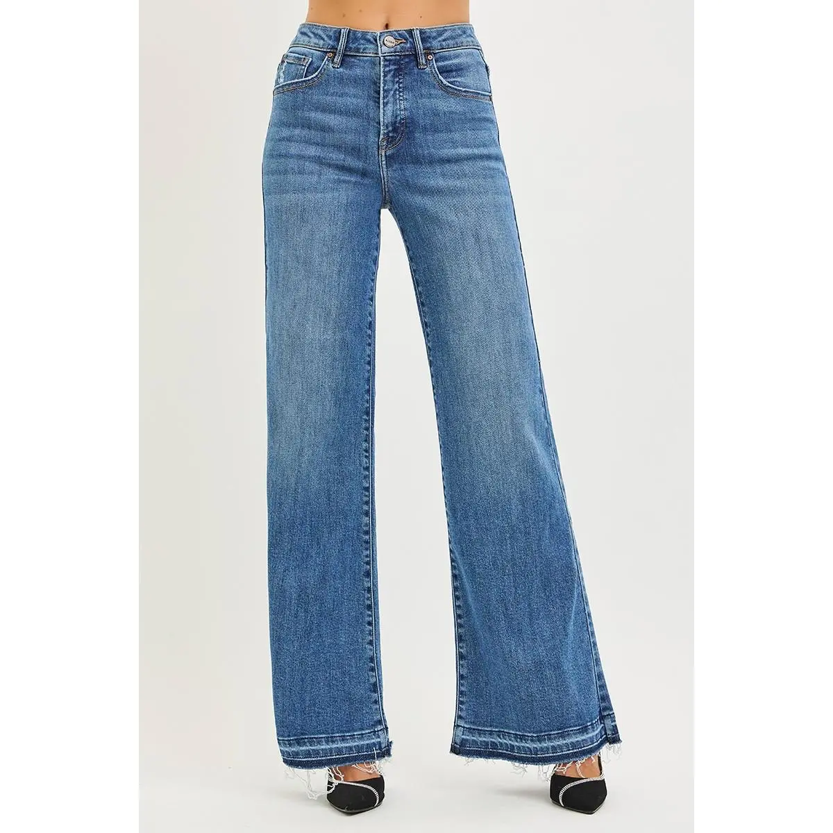 RISEN High Rise Wide Leg Jeans With Released Hem