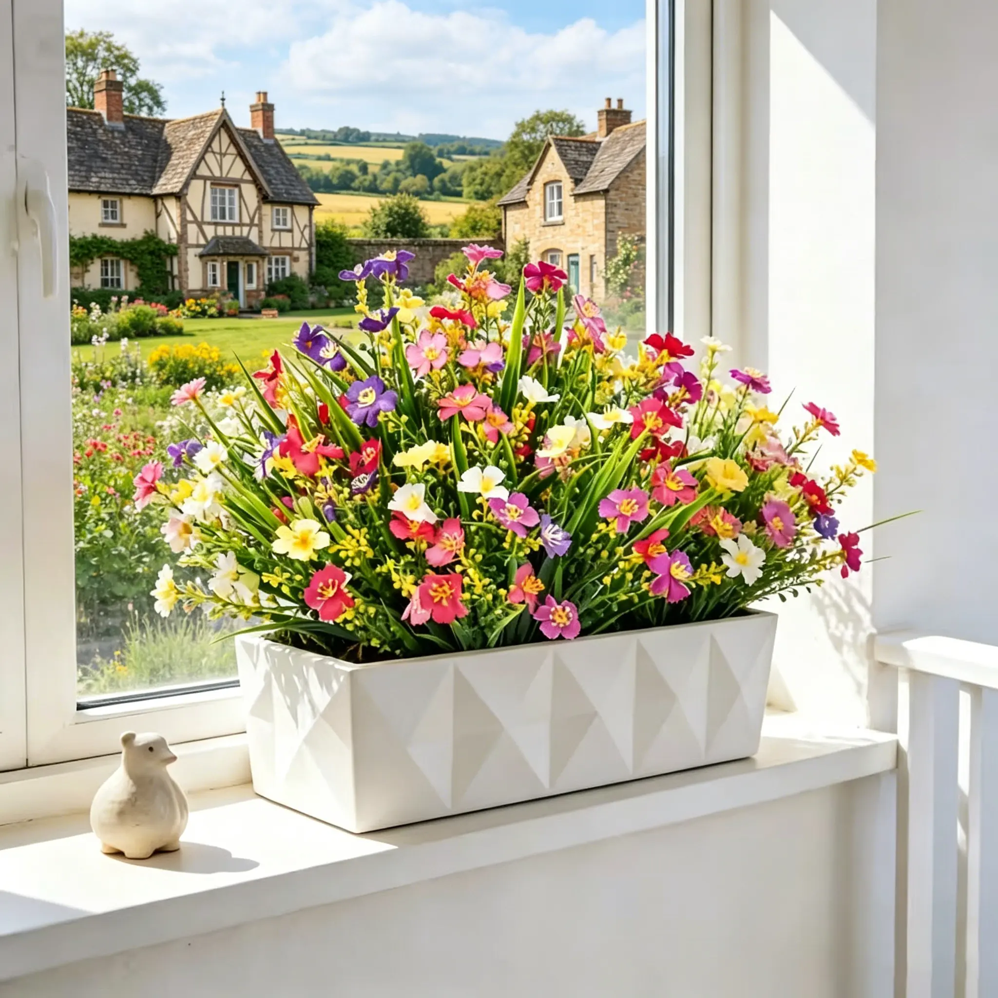 10 UV-resistant outdoor artificial flower bunches, mixed-color green leaves simulating daisies, suitable for indoor and outdoor general decoration, weddings, parties, terraces, homes and gardens.