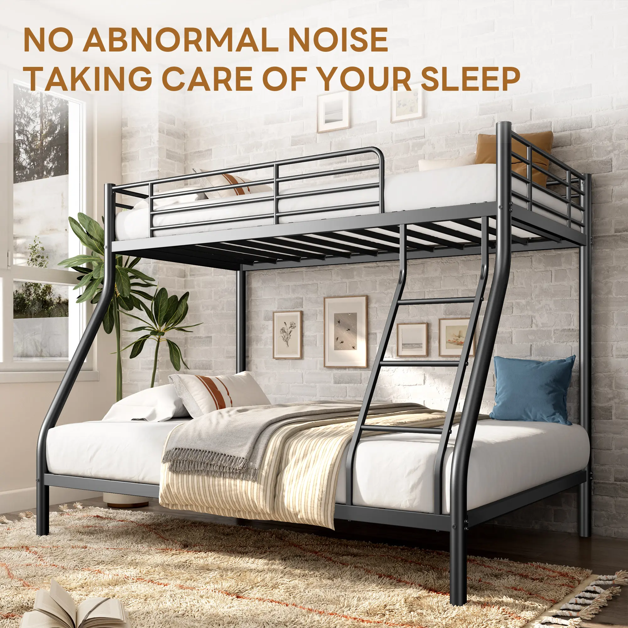 Twin Over Full Metal Bunk Bed - Heavy Duty Steel Frame for Adults & Teens - with Ladder & Guardrail - Supports 600 lbs Bedroom Bedframe Bedroom Furniture Space Saving Sleeper