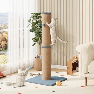 LIKIMIO 41.7"Tall Cat Scratching Post - 6.2"Diameter Sisal Scratcher with Hanging Ball, Suitable for Kittens & Adult Indoor Cats