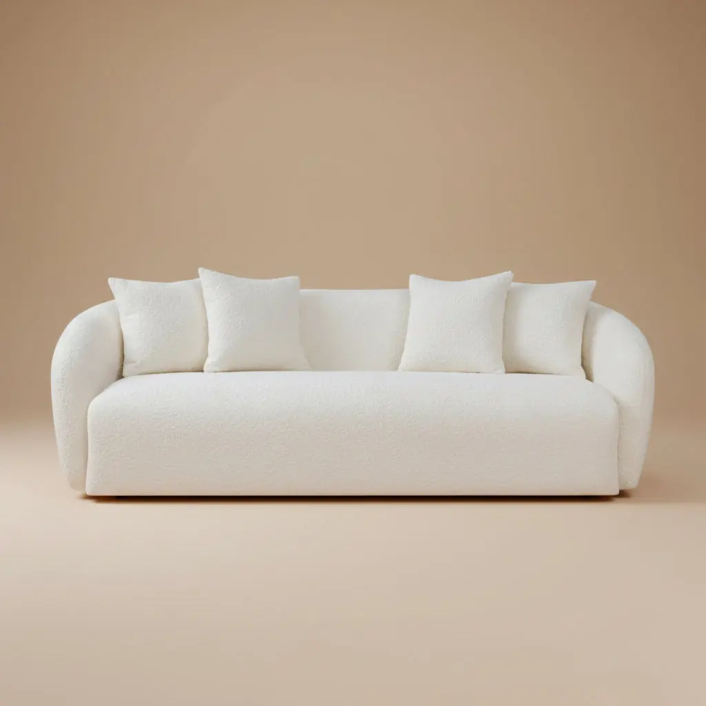 Lidia Ivory Boucle Japandi Style Sofa