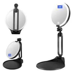 Magnifying Mirror with Light 30X/1X Double Sided Travel Makeup Mirror with  Dimming Lighting Rechargeable 6inch Foldable 360° Angle Adjustable Decor，Valentine‘s Day&Mother's Day