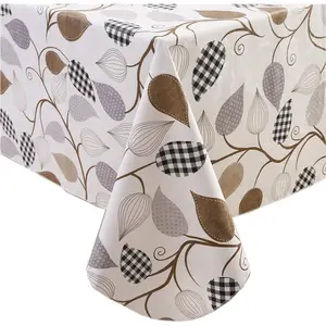 Heavy Duty Vinyl Tablecloth with Flannel Backing, Waterproof, Oil-Proof, Stain-Resistant, Wipeable Rectangle/Square Table Cover for Indoor & Outdoor Use (Leaves, 60x84 in)