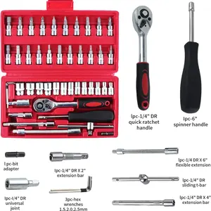 46-Piece Tool Kit Set for Car Repair & Home Use, Thick Storage Box Included, Metric Socket Set & Extension Rods for Auto Maintenance, Socket Wrench Set, Multifunctional Socket Wrench, Dad Gifts