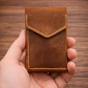 Men’s and Women’s Brown Minimalist Leather Wallet -Holds  Cards, Compact for Front Pocket, Elegant and Practical Design
