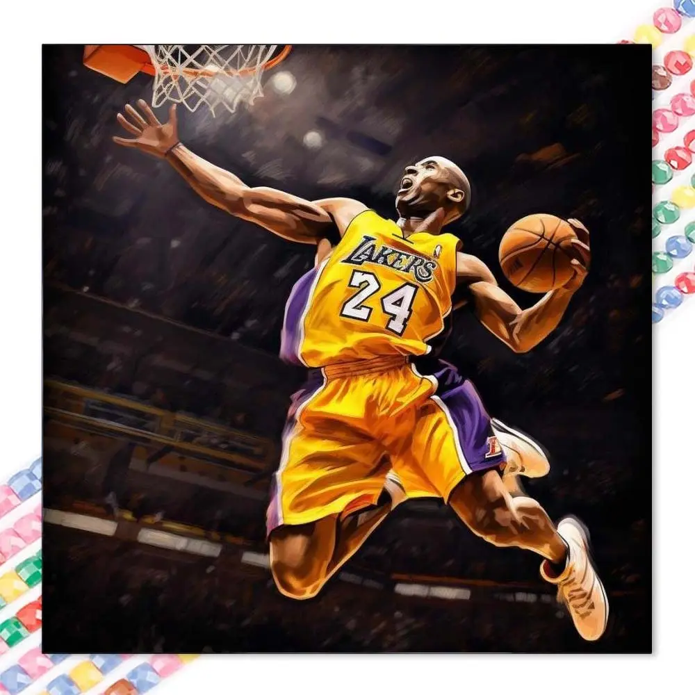 1 set of DIY diamond painting kit, 5D diamond art set, DIY decor basketball action, Lakers uniform, dunk moment. Mosaic, diamond art, DIY art home decor, Handicraft, Handcraft