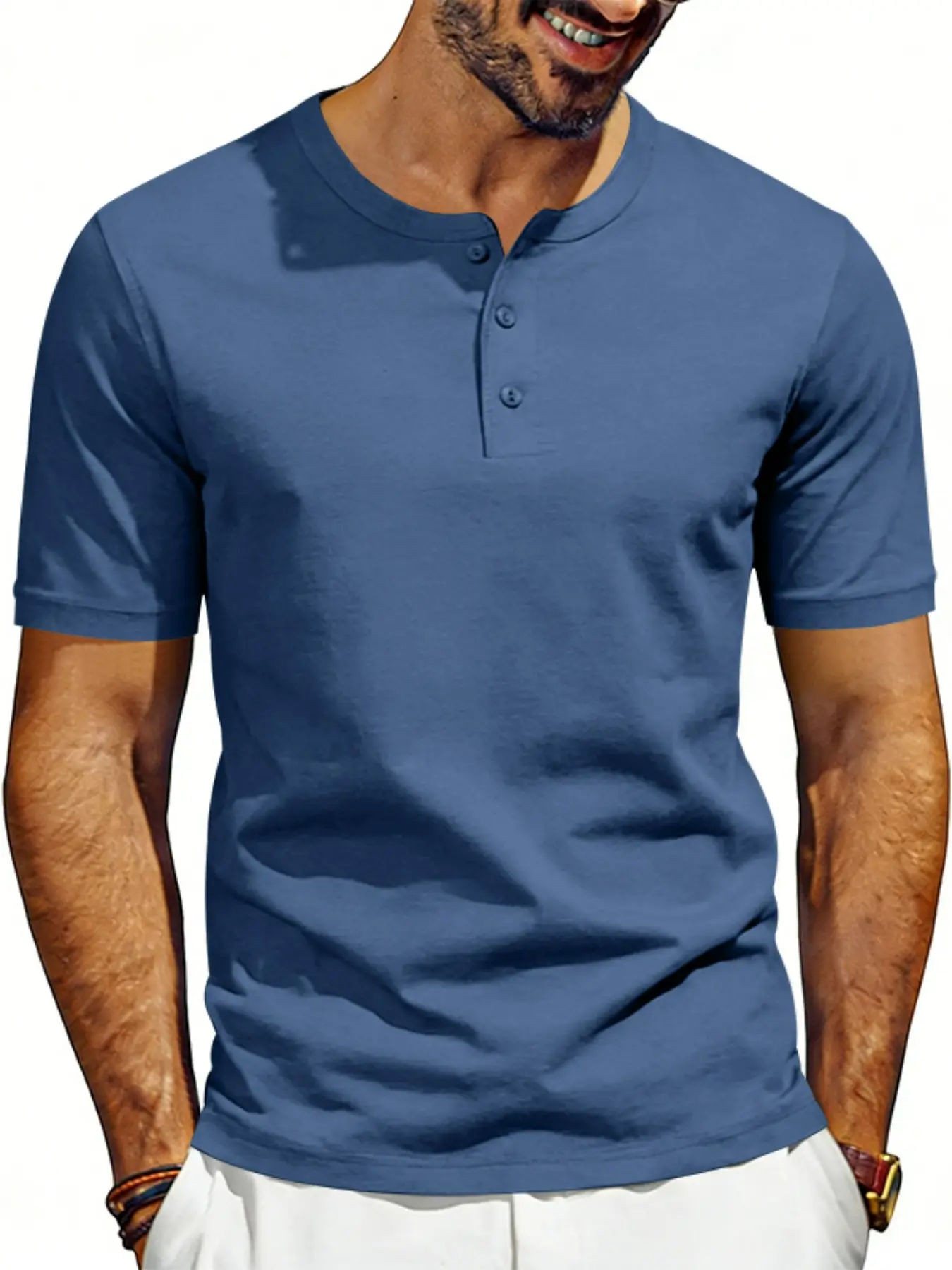 Men's Classic Henry Neck Shirt, Short Sleeve Casual Summer Top, Soft Multi-Purpose Pure Color Henley Sportswear, Athletic Training Apparel, Athletic Tee, Casual Sports Tops, 7 Colors Available