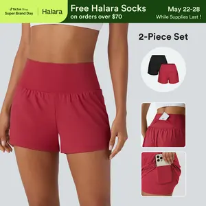 Halara 2-Piece Super High Waisted Back Pocket & Side Hidden Pocket 2-in-1 Yoga Shorts 3" Set #SwimWeek