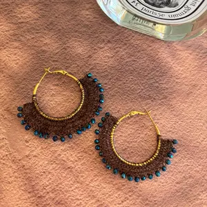Handmade Hoop Earrings with Copper Wire Wrapped Design & Beaded Fringe – Boho Vintage Statement Earrings for Women